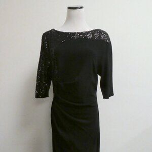 Talbot Runhof black sequin draped maxi dress evening gown party wedding 14